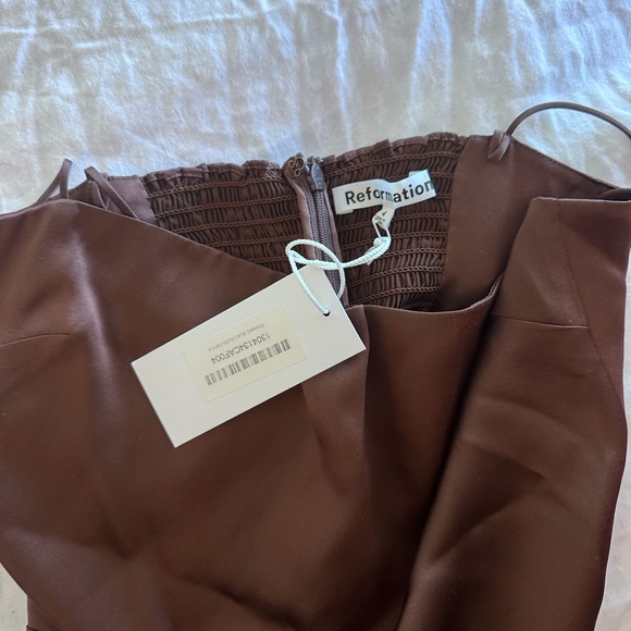 Reformation Frankie Brown Satin Spaghetti-Strap Maxi Dress - Picture 6 of 6